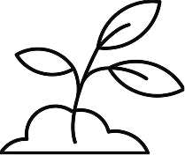 RE4ORM synthetic turf recycling &ndash; Black and white line drawing of a small plant with five leaves growing out of a mound of soil, symbolising recycling and the environmental benefits of nurturing new life.